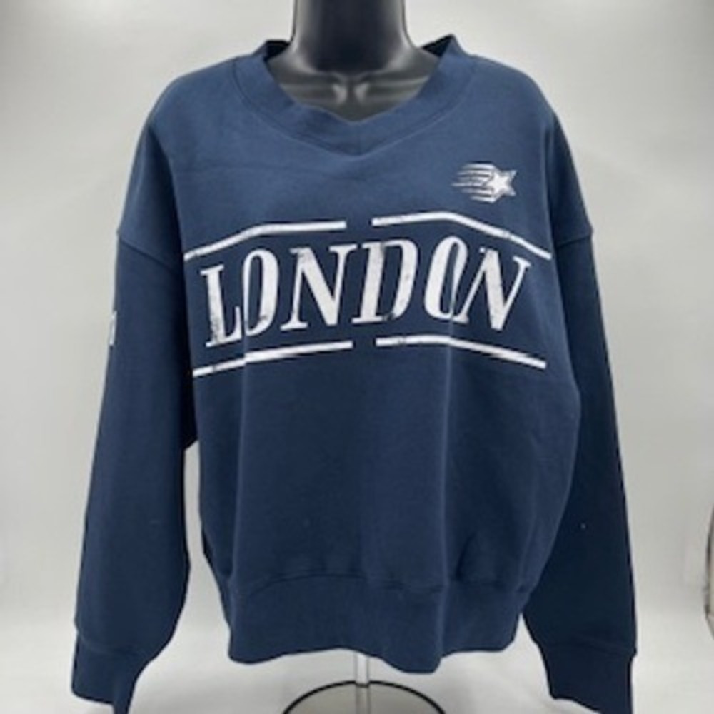 Wild Fable Navy Blue London Graphic Sweatshirt Star Distressed NWT Large - Picture 2 of 6